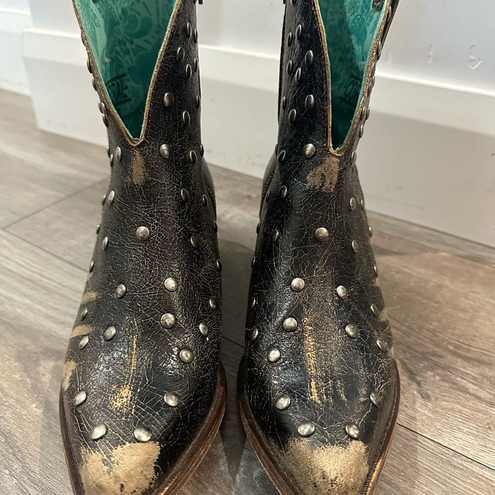Studded black, distressed, Corral Ankle Boots - Picture 2 of 6